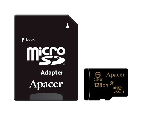 Карта пам'яті microSDXC, 128Gb, Class10 UHS-1, Apacer, SD адаптер, AP128GMCSX10U1-R