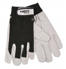 Рукавички робочі NEO Tools, шкіра, Black-White (97-604)