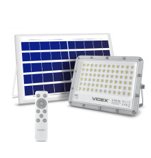 Прожектор LED, Videx, Grey, 50 Вт, 1000 Лм, 5000K, сонячна панель (10 Вт), акумулятор LiFePO4, пульт ДК, IP65 (VL-FSO2-505)