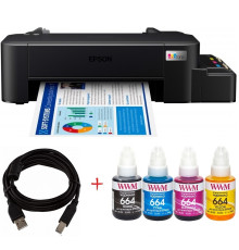 Принтер струменевий кольоровий A4 Epson L121, Black, 720х720 dpi, до 9/4.8 стор/хв, USB, вбудоване СНБЧ + чорнило 4x140 мл WWM 664 (KP.EL121)