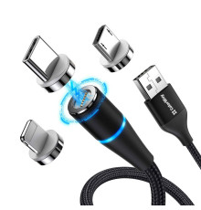 Кабель USB - Lightning + micro USB + Type-C 1 м ColorWay Black (CW-CBUU038-BK)