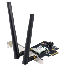 Мережевий адаптер Asus PCE-AXE5400, PCI-E x1, Wi-Fi 6E (802.11ax), 2.4/5/6 GHz, до 1201 Mb/s, Bluetooth 5.2, 2 зовнішні знімні антени